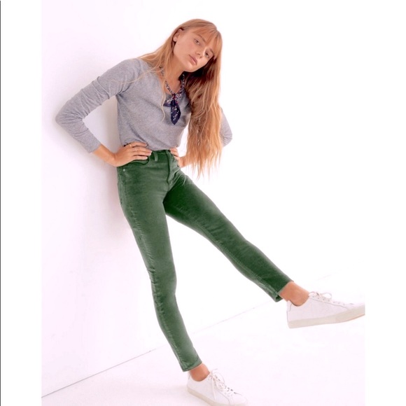Madewell Spruce Green Velour High Rise Stretch 10” Skinny Pants - Picture 2 of 9